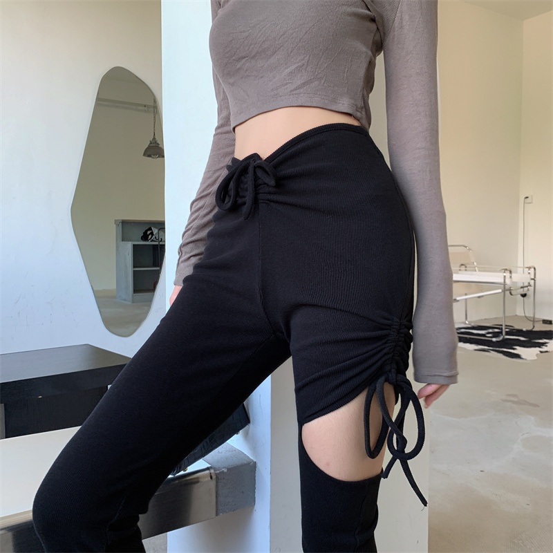 Quần ống loe hack dáng cạp cao chất liệu thun gân thời trang Becky