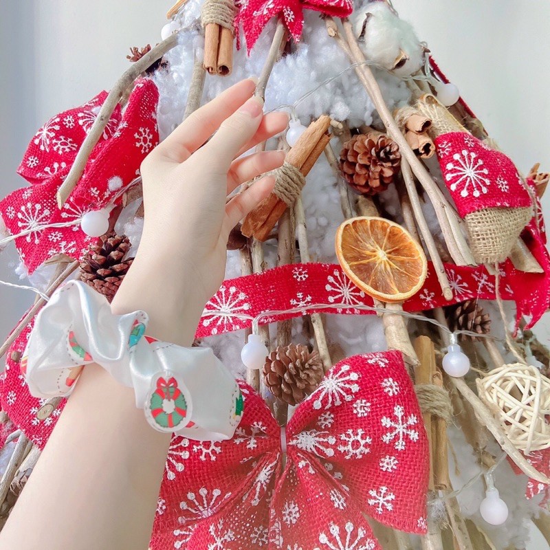 Cột tóc Scrunchies Giáng sinh noel, dây buộc tóc vải scunchies Christmas