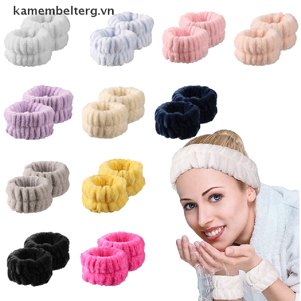 Set 2 Băng Đeo Cổ Tay Bằng Lông Cừu San Hô Dùng Rửa Mặt / Lau Cổ Tay Đa Ứng Dụng