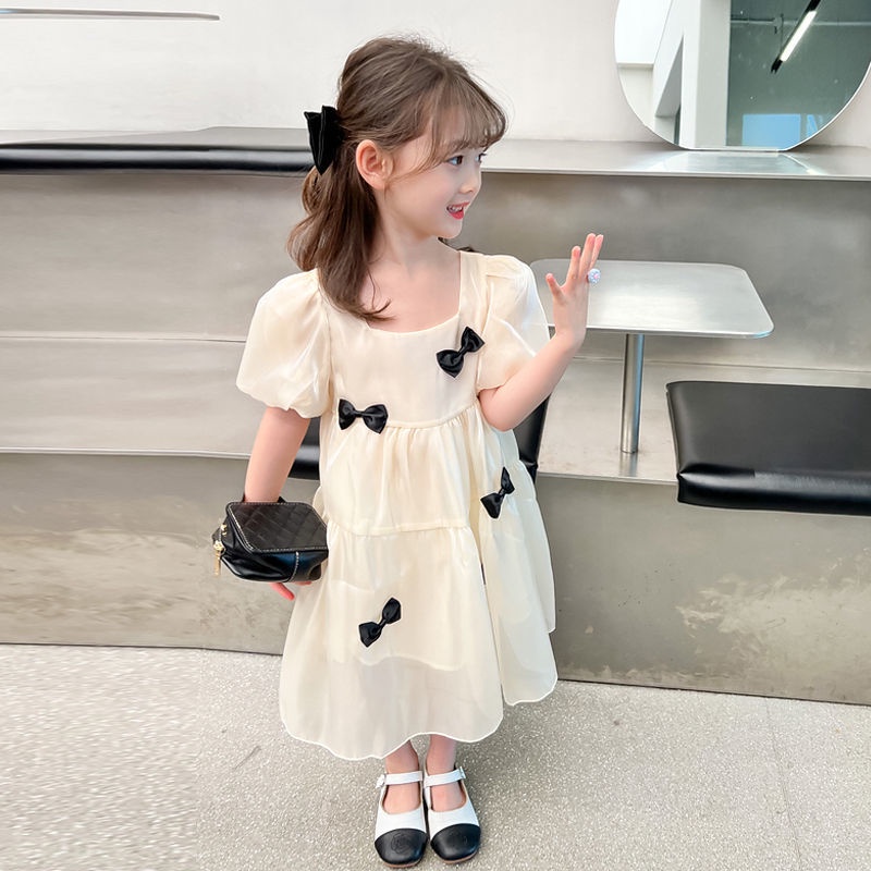 Đầm Công Chúa Cổ Vuông Tay Ngắn Thời Trang Mùa Hè Cho Bé Gái