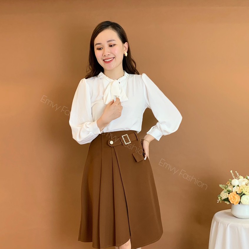 Áo lụa hàn châu cổ nơ tay bồng EMVY - A27 | BigBuy360 - bigbuy360.vn