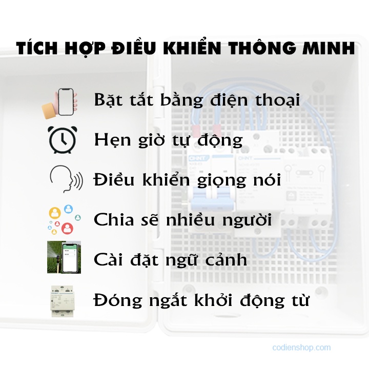 Tủ điện điều khiển bơm từ xa bằng điện thoại - CD131 - 220V - 1 pha - 3kW - Bật tắt động cơ từ xa wifi - Cơ Điện Shop