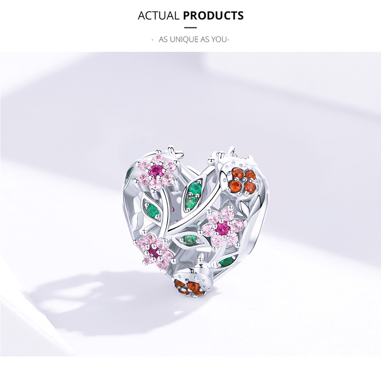 Hạt Phụ Kiện Trang Trí Vòng Tay Bamoer Bạc 925 Hình Trái Tim Xinh Xắn Nhiều Màu Sắc