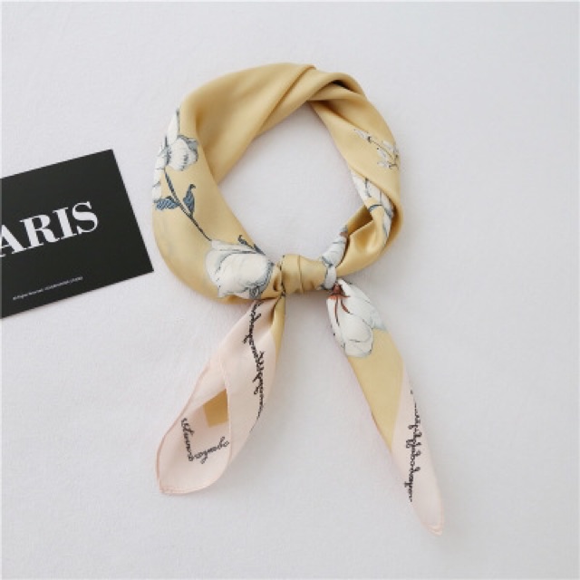 Khăn turban lụa vuông choàng cổ size 70x70cm thanh lịch phong cách nữ tính đa năng có thể dùng làm áo yếm in hoa