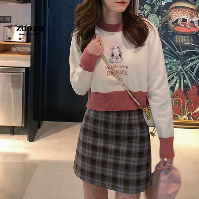 Áo dệt kim nữ SUXI dài tay cổ tròn thời trang hàn