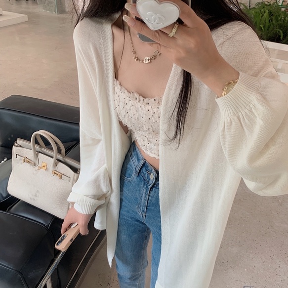 Áo khoác SUXI cardigan dệt kim dáng rộng màu trơn thời trang mùa thu mới cho nữ