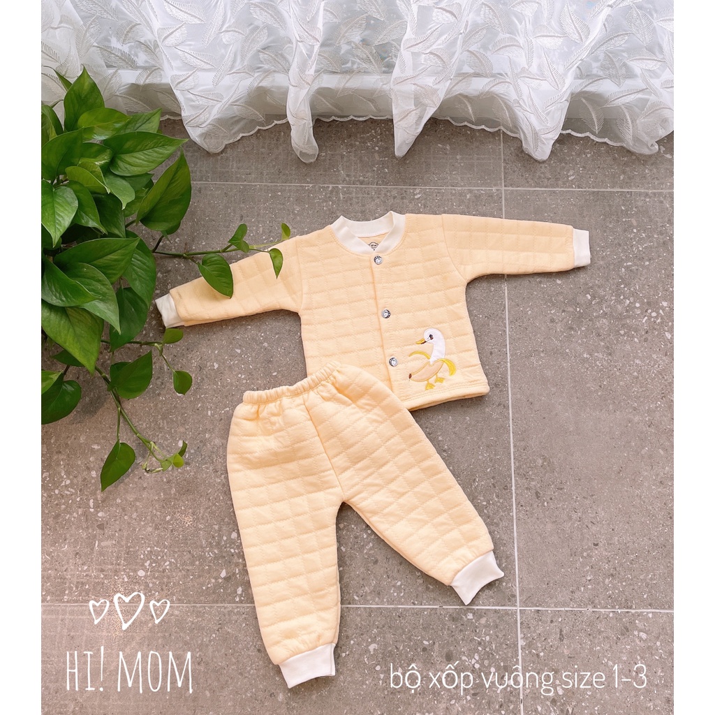 Bộ dài tay sơ sinh cổ tàu nỉ xốp Hi Mom cho bé trai/ bé gái (3-8kg)