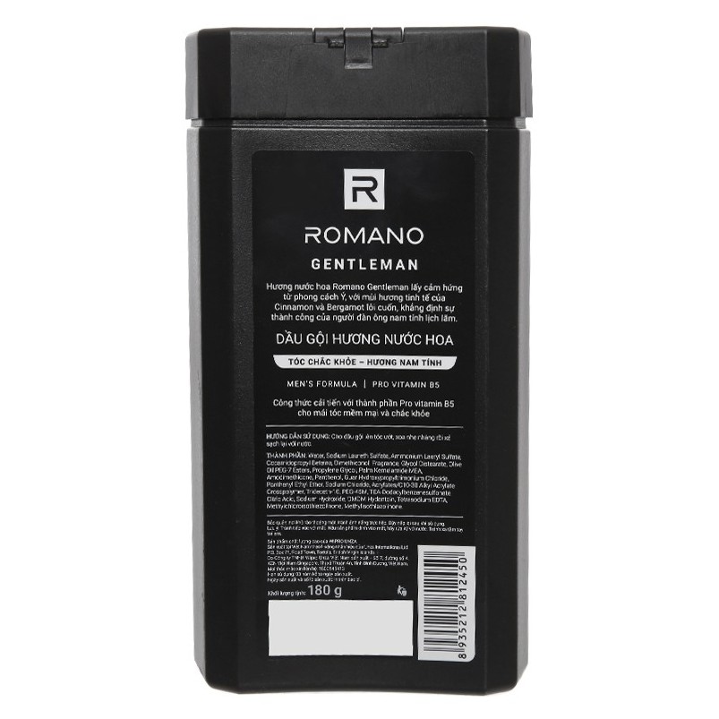 Dầu gội hương nước hoa Romano Gentleman tóc chắc khoẻ 180g