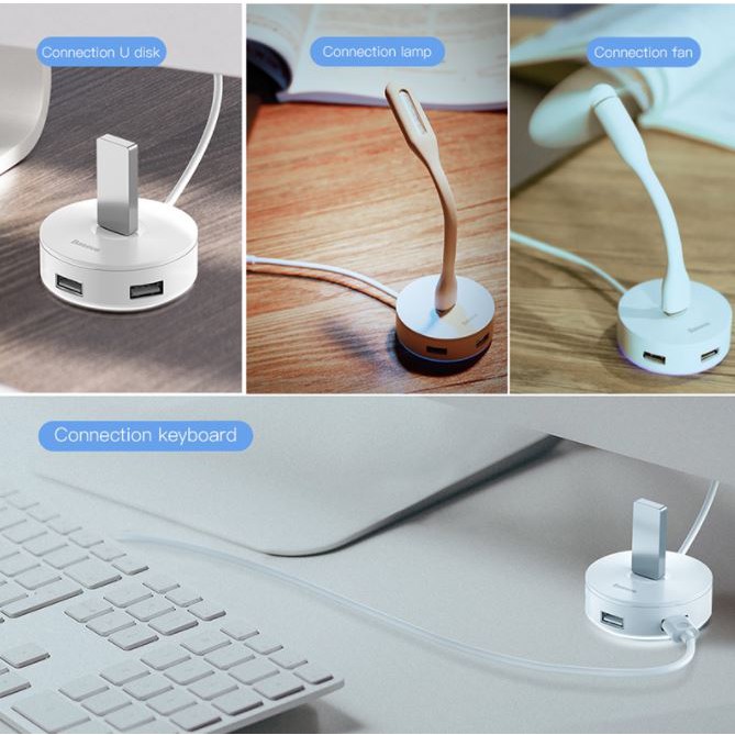 Bộ Chia USB 4 Cổng Chính Hãng Baseus, USB Hub 2.0/ 3.0 Có Đèn LED Báo Hiệu Cho Máy Tính, Macbook Pro, Smartphone