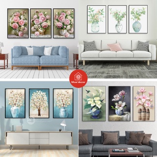 Tranh treo tường, tranh bình hoa đẹp trang trí Mon'decor vải canvas màu in cực sắc nét tặng kèm đinh