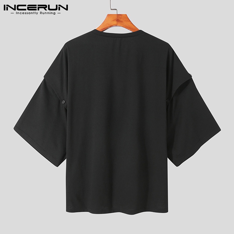 Áo thun INCERUN tay lỡ cổ tròn xẻ tà thời trang cho nam