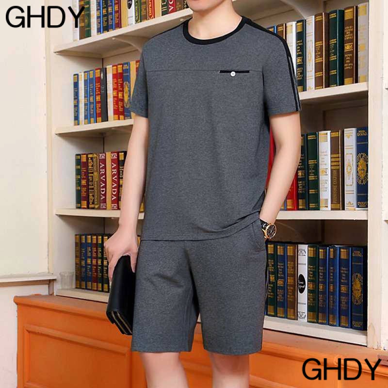 Bộ Áo Thun Tay Ngắn + Quần Short Mỏng Dáng Rộng Phong Cách Thể Thao Thời Trang Mùa Hè Cho Nam Trung Niên