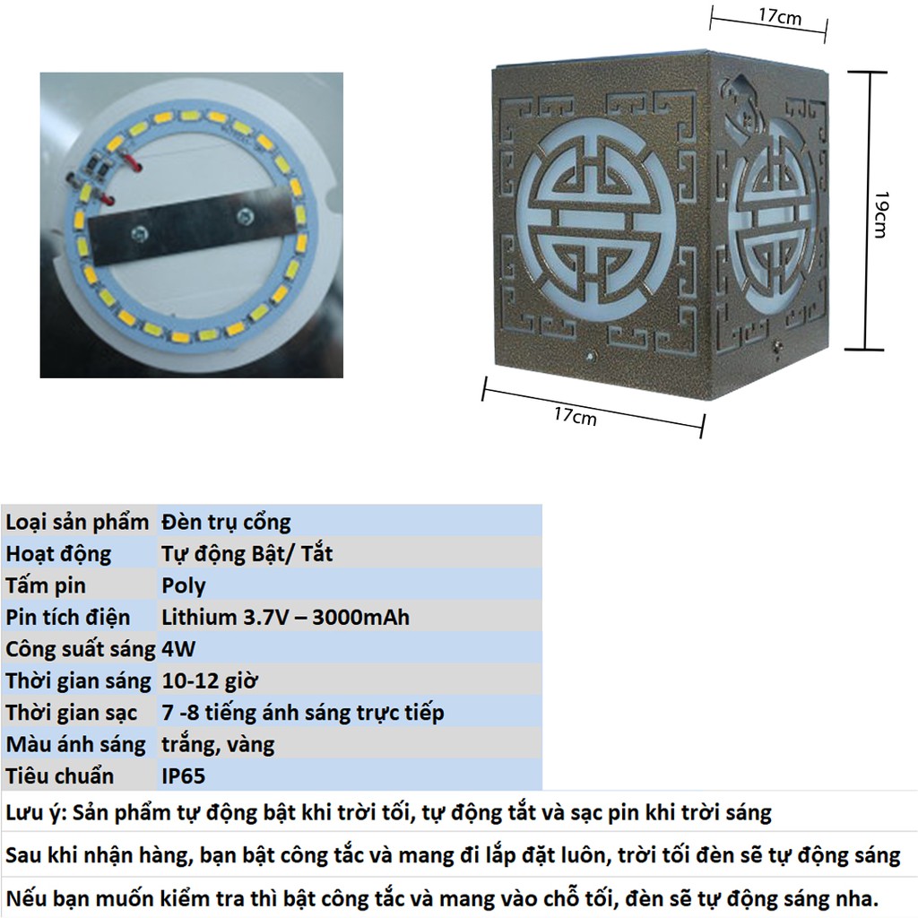 Đèn trụ cổng đẹp năng lượng mặt trời HT761