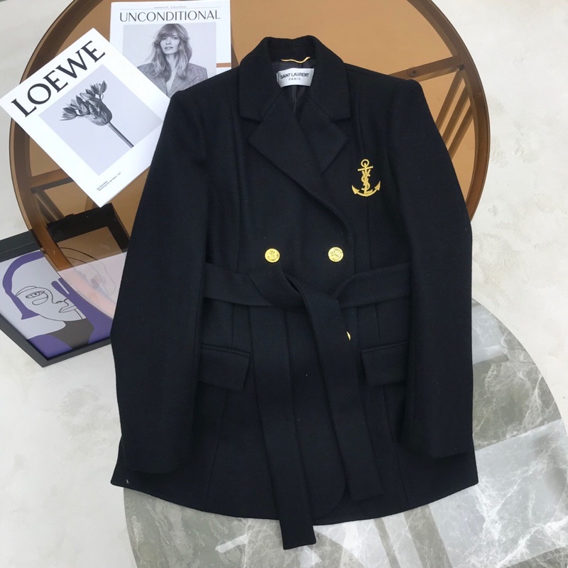 Áo khoác vest nữ hai hàng khuy có đai thắt eo thương hiệu thời trang cao cấp YSL