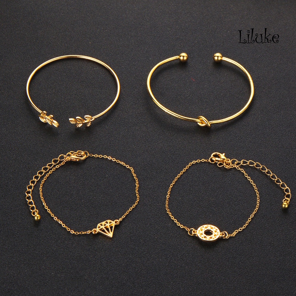 Set 4 Vòng Tay Hợp Kim Hở Kiểu Dáng Retro Thời Trang Cho Nữ