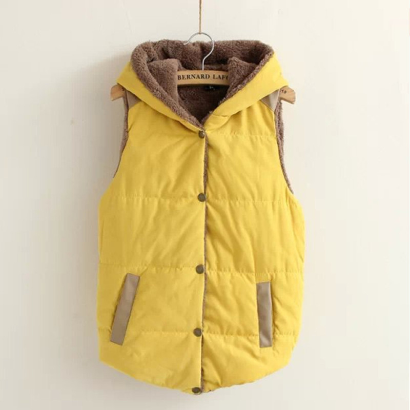 Áo khoác nhung cotton IELGY không tay có mũ trùm thời trang mùa đông Hàn Quốc dành cho nữ