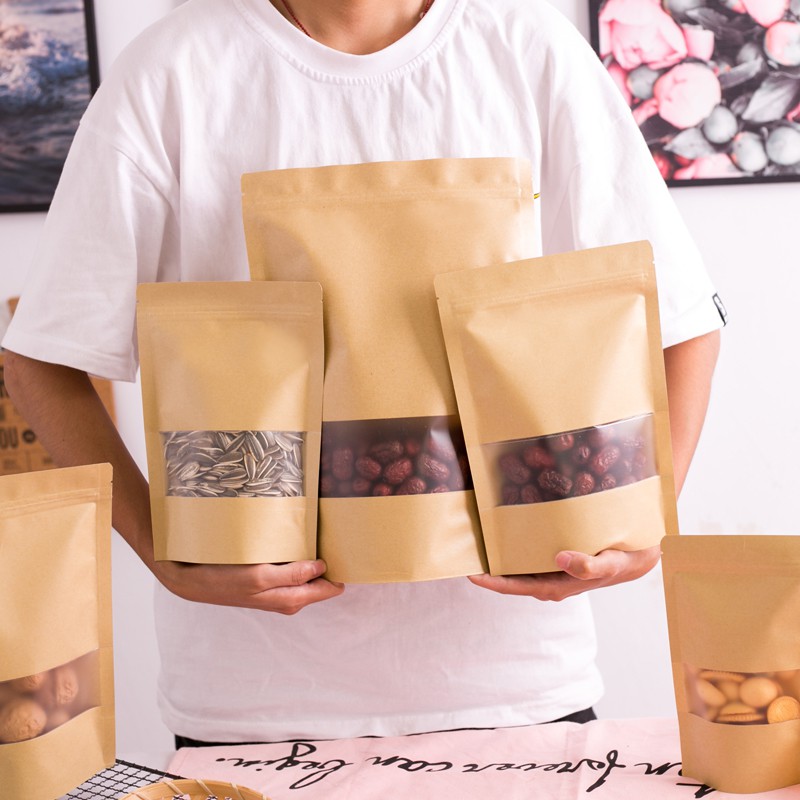 [Kitchen Food Storage Kraft Paper Bags] [Travel Portable Airtight Seal Ziplock Bag] [Nuts,Candy,Cookies,Storage Pouch]