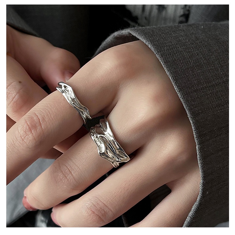 Nhẫn Hở Thiết Kế Bất Đối Xứng Phong Cách Hip Hop Thời