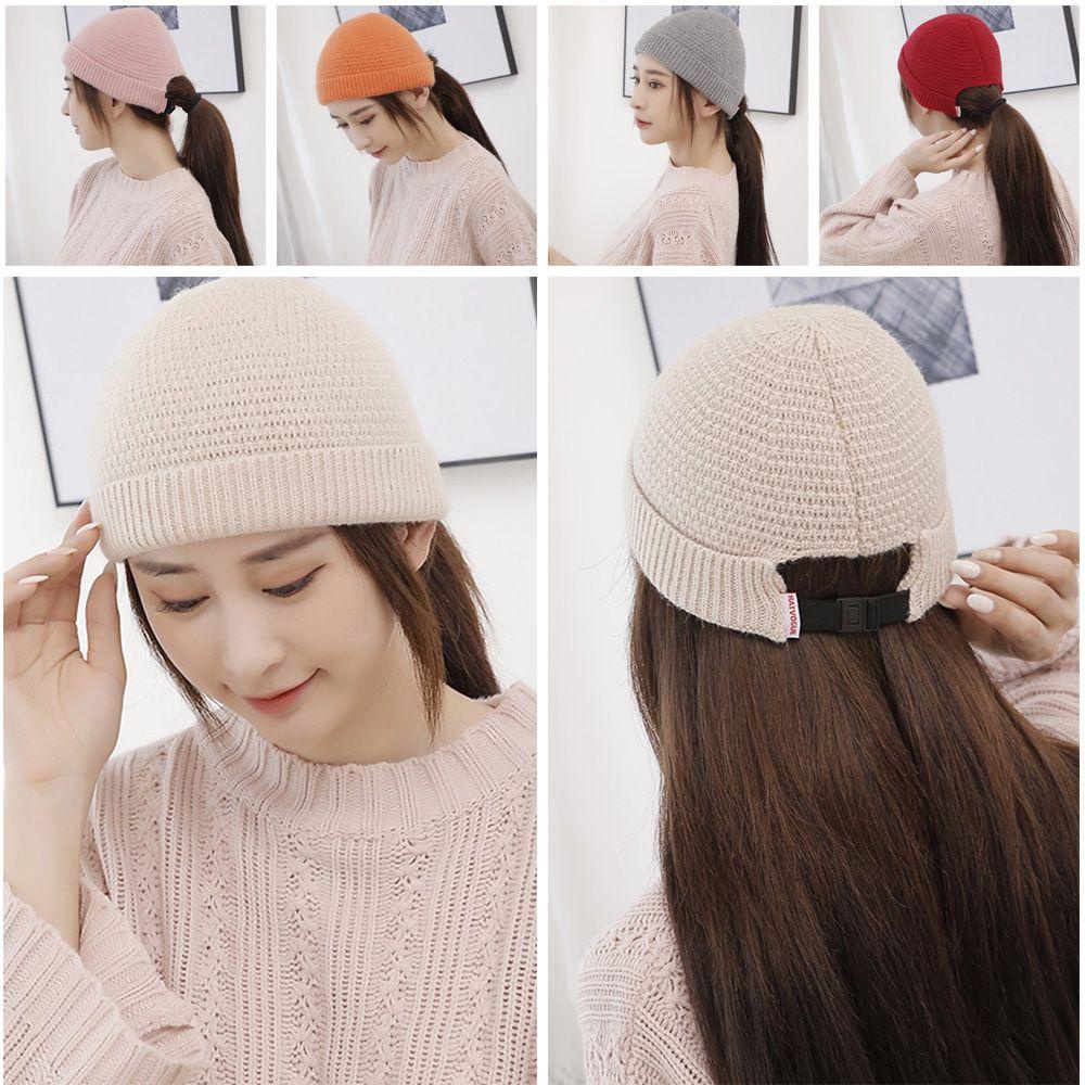 Mũ Beanie Dệt Kim Màu Trơn Dễ Thương Cho Nữ