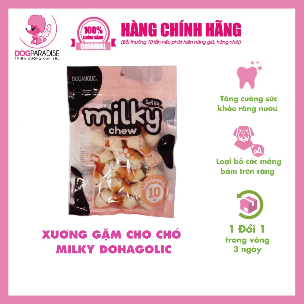Xương gặm cho chó Milky Dogaholic bổ sung canxi làm sạch răng túi 200g - Dog Paradise