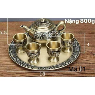 Bộ Ấm Chén Bằng Đồng Cao Cấp, họa tiết tinh xảo