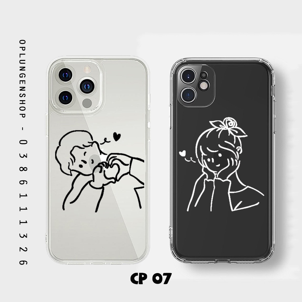 Ốp lưng silicon vẽ line cặp đôi dễ thương