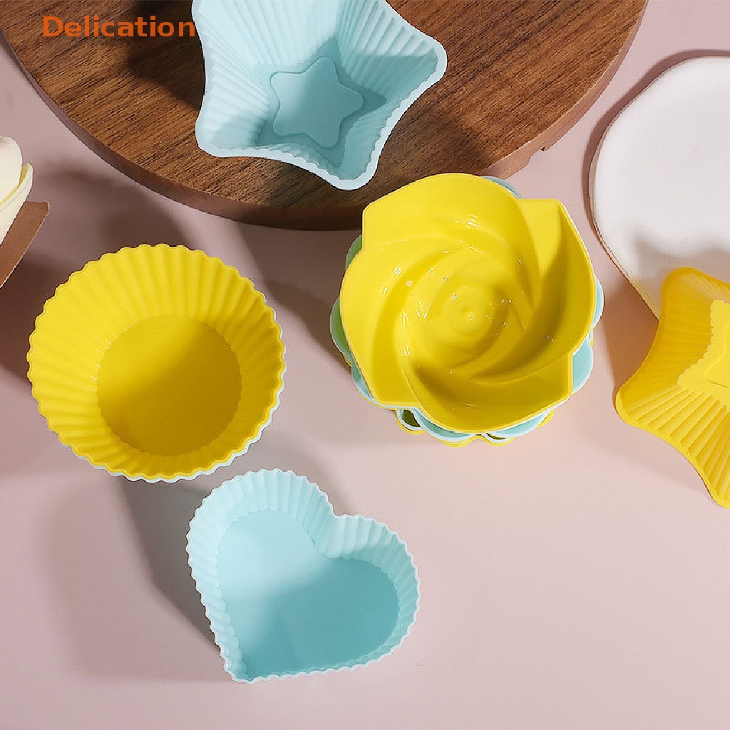 [Delication] 2Pcs/Set Silicone Cake Cup Mold 3D Round Square Heart Shape Cake Cup Muffin Cupcake Kitchen Bakeware Maker DIY Cake Decor Tools