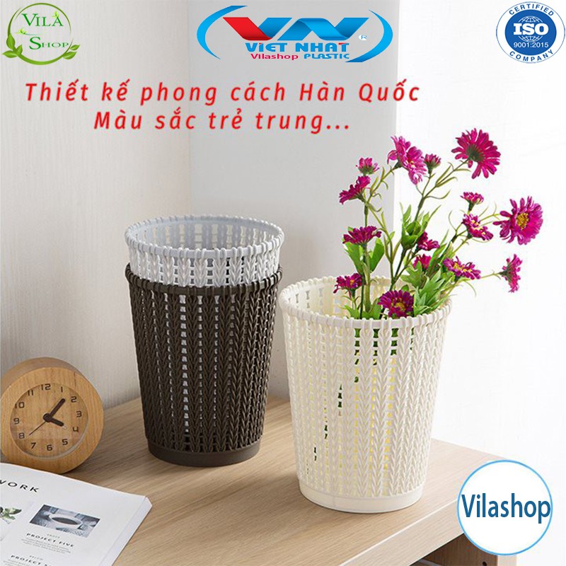 Thùng Đựng Rác, Sọt Rác Nhựa Đan Mây, Giỏ Đựng Đồ Đa Năng Chính Hãng Việt Nhật