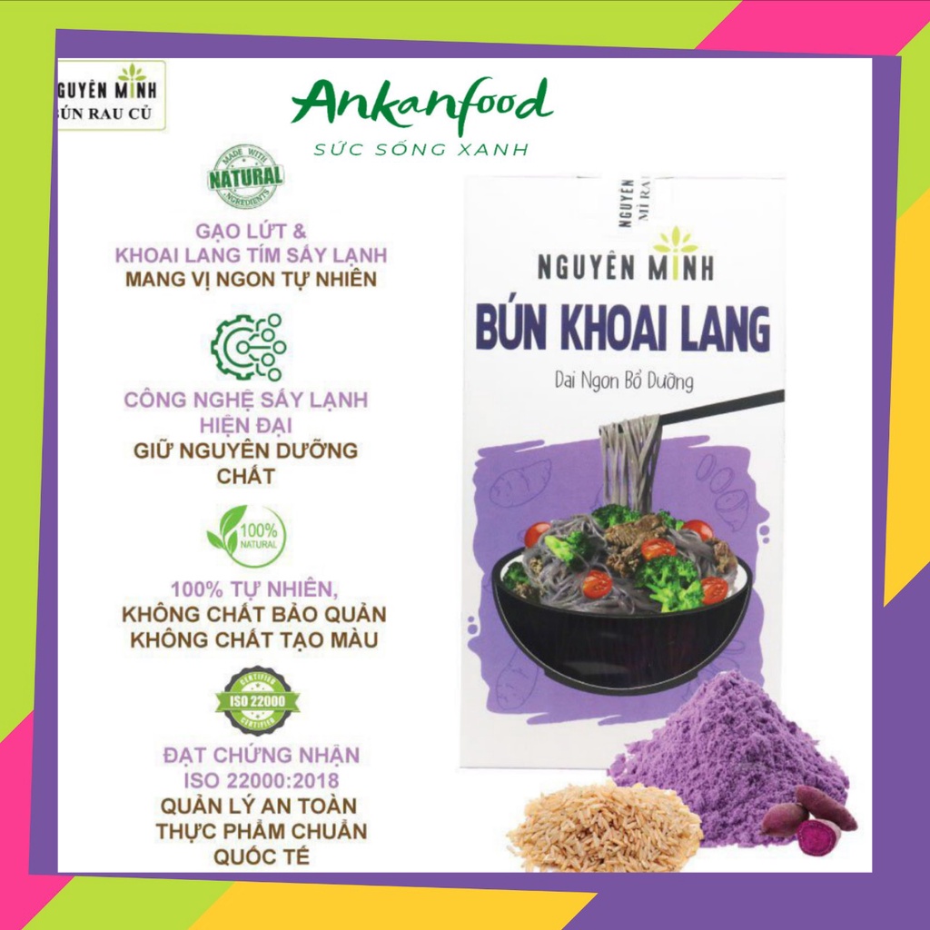 Bún khoai lang Nguyên Minh hộp 300gram, Mì rau củ sợi nhỏ dai bổ sung dinh dưỡng, ANKANFOOD