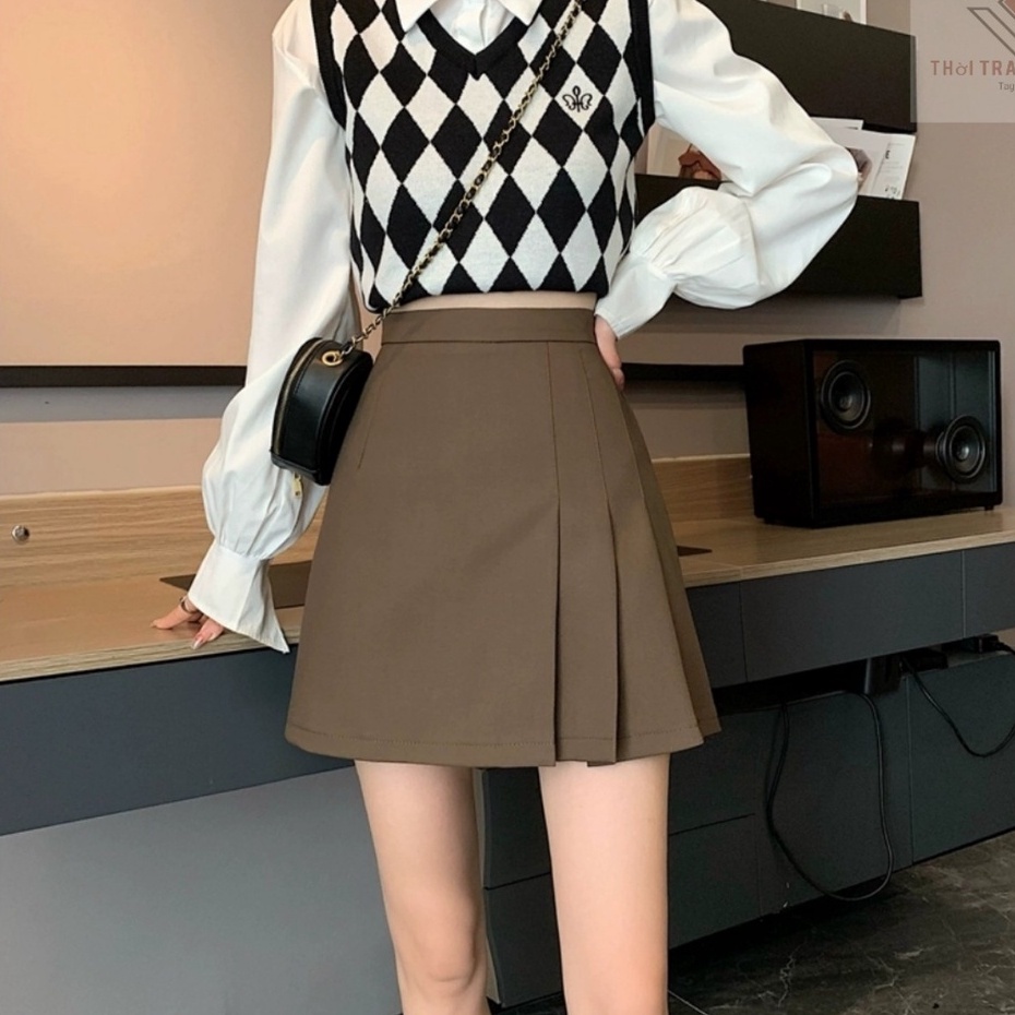 Chân váy xếp ly ngắn dáng tennis chữ A xòe màu đen nâu có quần nót trong - Chân Váy ngắn nữ xinh hàn mặc đi học công sở