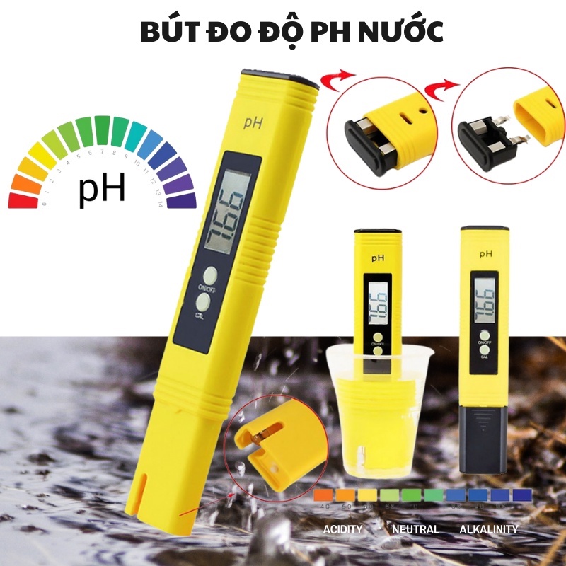 Máy Đo Độ PH Của Nước, Cao Cấp Có Màn Hình LED, Chính Xác. Nước Uống, Bể Cá + Tặng Kèm Bộ Hiệu Chỉnh Bút, nhỏ gọn.