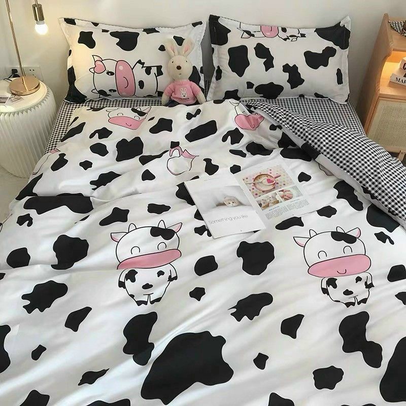 Bộ chăn ga gối Poly Cotton HQ Bò sữa đen trắng (Tặng vỏ gối ôm) - Miễn phí bo chun