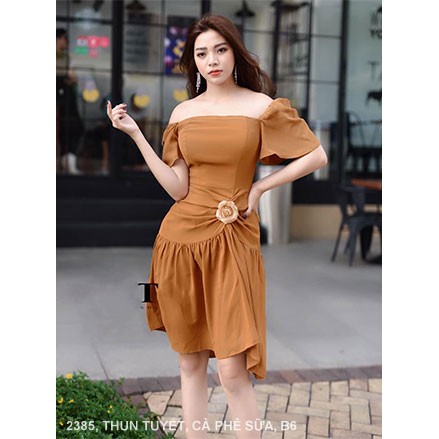 Đầm cúp ngực có tay ngắn eo đính hoa hồng mã số 2385