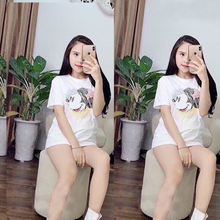 Áo Phông Nữ In Hình Mickey Kẻ Sọc Cực HOT