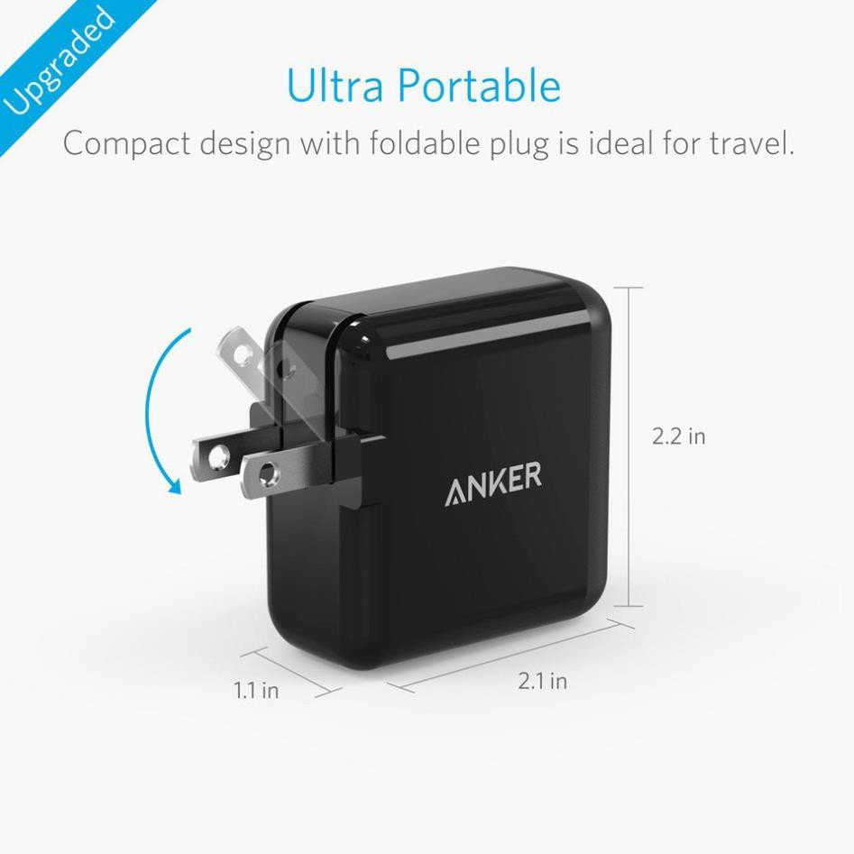 Cóc củ sạc nhanh 24W công nghệ PowerIQ cho điện thoại / máy tính bảng hiệu Anker PowerPort 2 Lite - hàng nhập khẩu