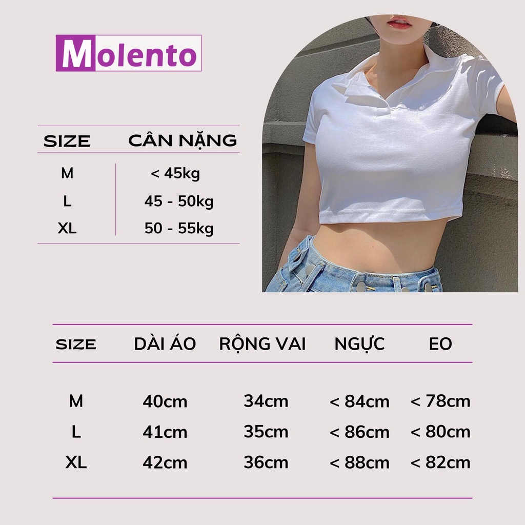 Áo Croptop Nữ Tay Ngắn Phông Cổ Bẻ Sơ Mi Polo Thun Cotton Crt Kiểu Ôm Body Ulzzang Phong Cách Hàn Quốc MOLENTO M16