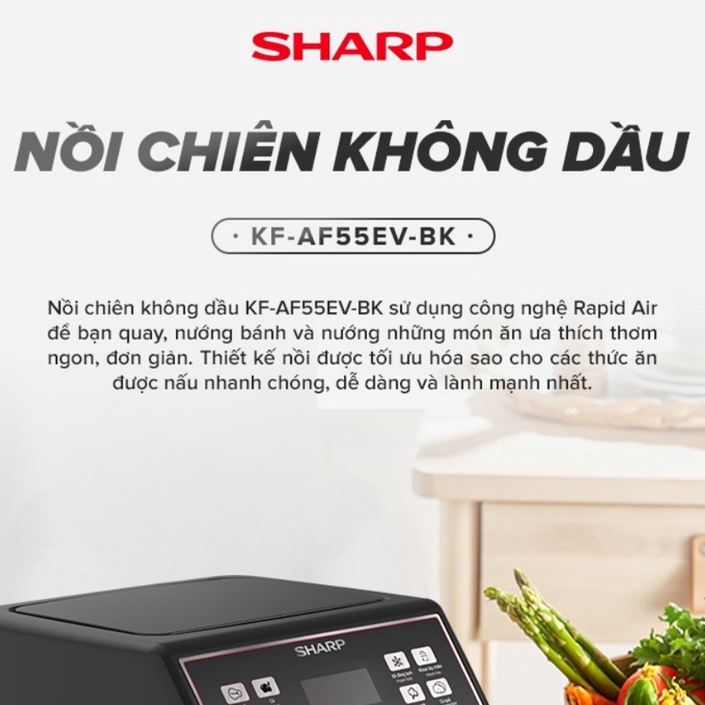 Nồi chiên không dầu Điện tử Sharp KF-AF55EV-BK 5.5 lít