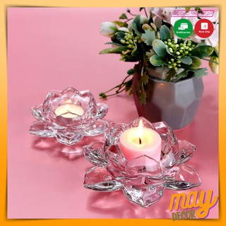 Đế Nến Trang Trí Thủy Tinh Hoa Sen Pha Lê Chân Nến Cổ Điển | MAY Decor