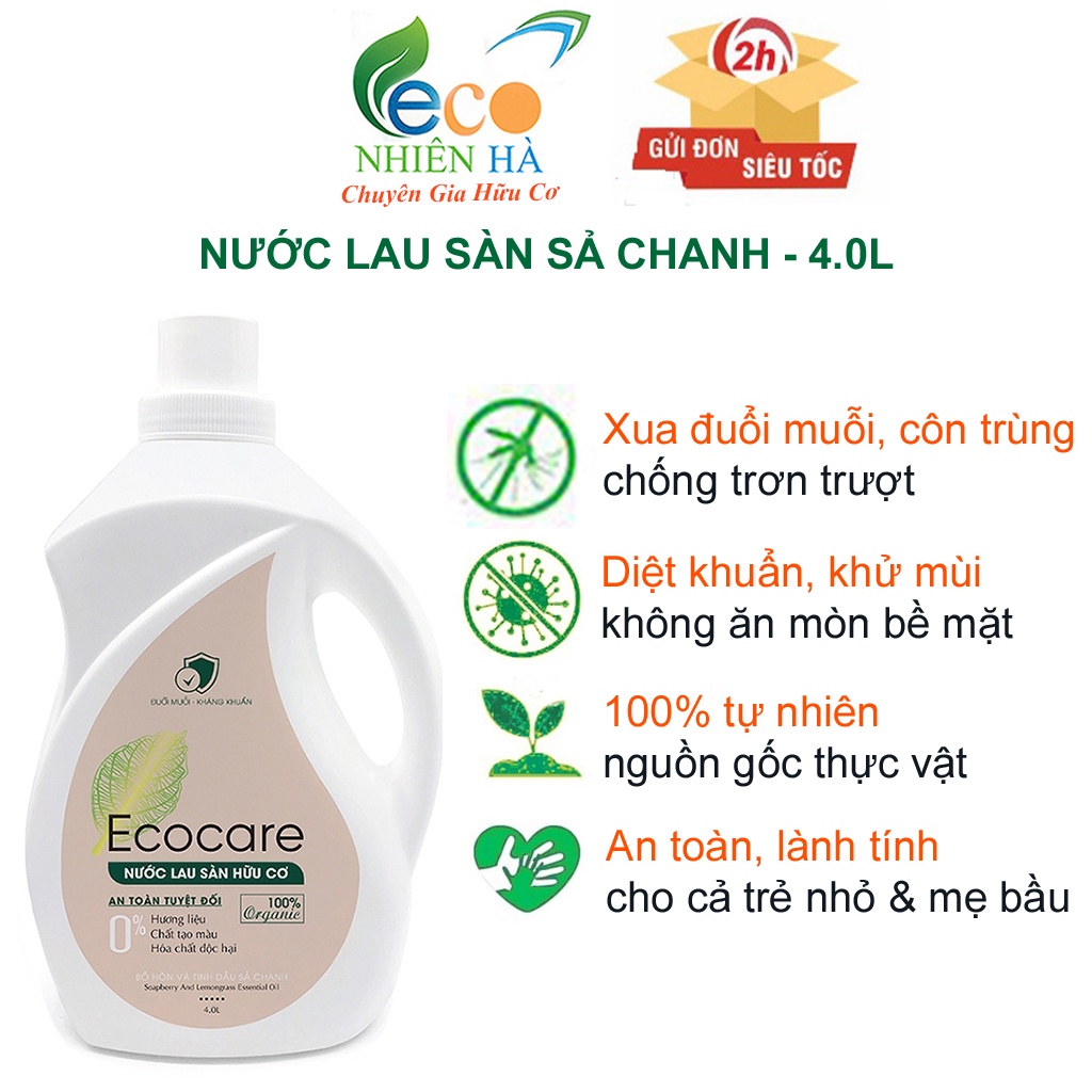 Nước lau sàn ECOCARE 4L sả chanh hữu cơ, nước lau nhà