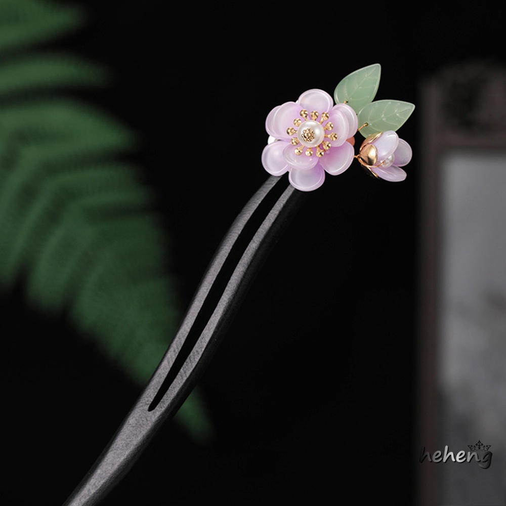 Đũa Gỗ Mun Màu Hồng Hoa Tạo Kiểu Tóc Cho Sườn Xám / Hán Phục