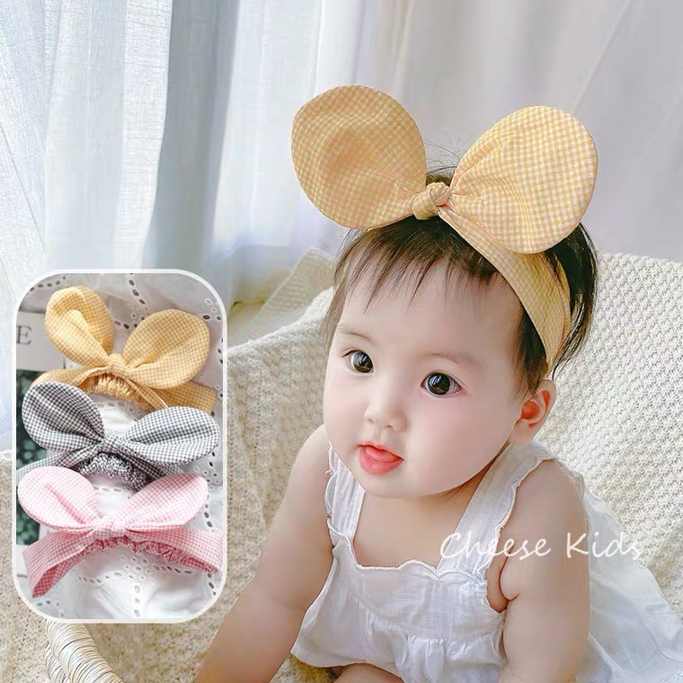 Turban thỏ kẻ caro nhỏ dành cho bé gái 0-12M (Ảnh thật)