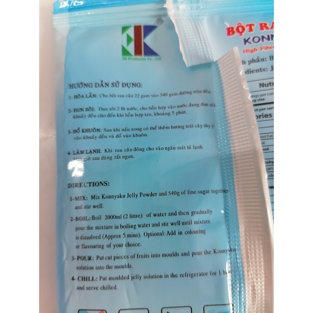 [22g] BỘT RAU CÂU [VN] KONNYAKU High Fibre Jelly Powder (btn-hk)