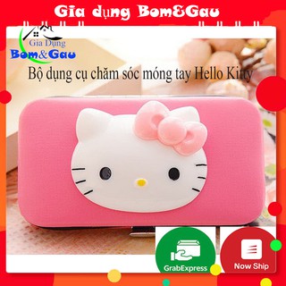 Bộ dụng cụ cắt móng tay Hello Kitty 7 món làm bằng thép inox không gỉ, sắc bén, nhỏ gọn, có hộp đựng.
