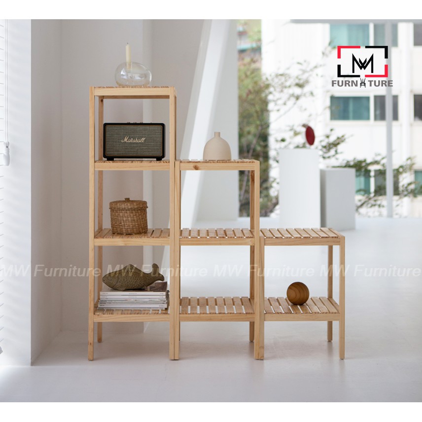 Kệ gỗ vuông trang trí đa năng 3 tầng màu Gỗ/Trắng -MW FURNITURE- Nội thất trang trí