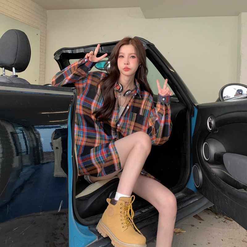 ZHELIHANGFEI Áo Khoác Sơ Mi Tay Dài Dáng Rộng Kẻ Sọc Kiểu Retro Cá Tính