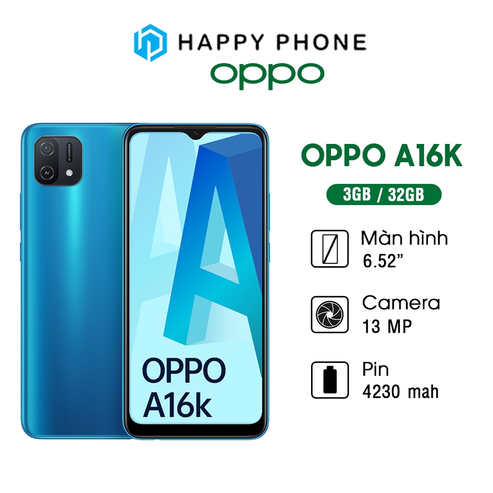 Điện thoại OPPO A16K (3GB-32GB) - Hàng mới 100%, Nguyên seal, Bảo hành 12 tháng