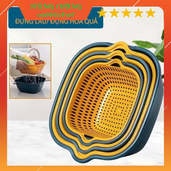Set 6 bộ rổ kèm chậu nhựa ráo nước hai lớp đựng rau củ quả, thực phẩm