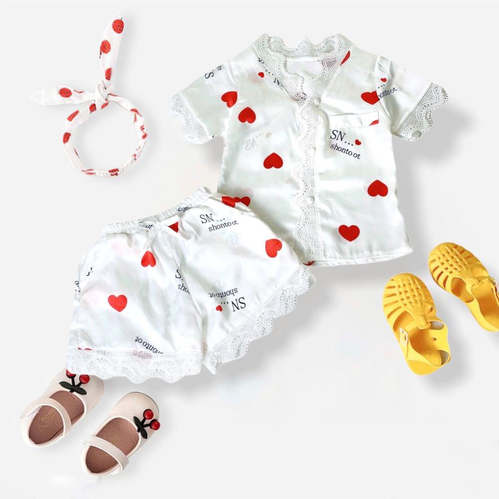 Bộ Đồ Ngủ Pijama Lụa Satin Dành Cho Bé Gái Set Quần Áo Trẻ Em Mặc Nhà BN22 Babi mama *