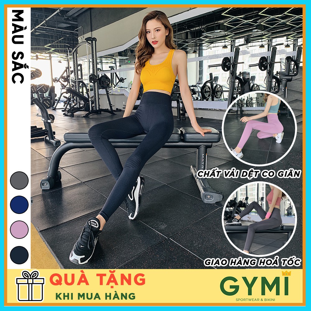 Quần tập gym yoga nữ GYMI QD04 dáng legging dài thể thao lưng cao nâng mông hoạ tiết vân chìm co giãn