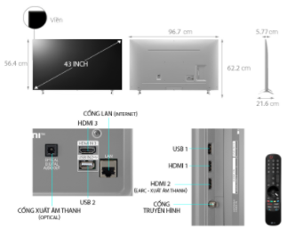 [Mã ELLGHOT giảm 5% đơn 3TR] Smart NanoCell Tivi LG 43 inch 4K 43NANO77TPA - Model 2021 - Miễn phí lắp đặt